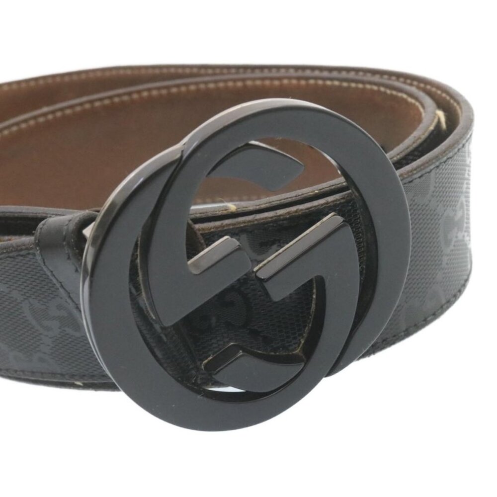 GUCCI GG Canvas Interlocking Belt PVC Leather Black Auth - Picture 4 of 10